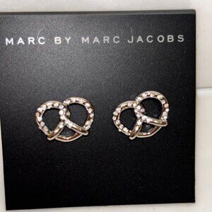 Marc By Marc Jacobs Silver Pretzel Knot Earrings Adorned w/Small Crystals NWT